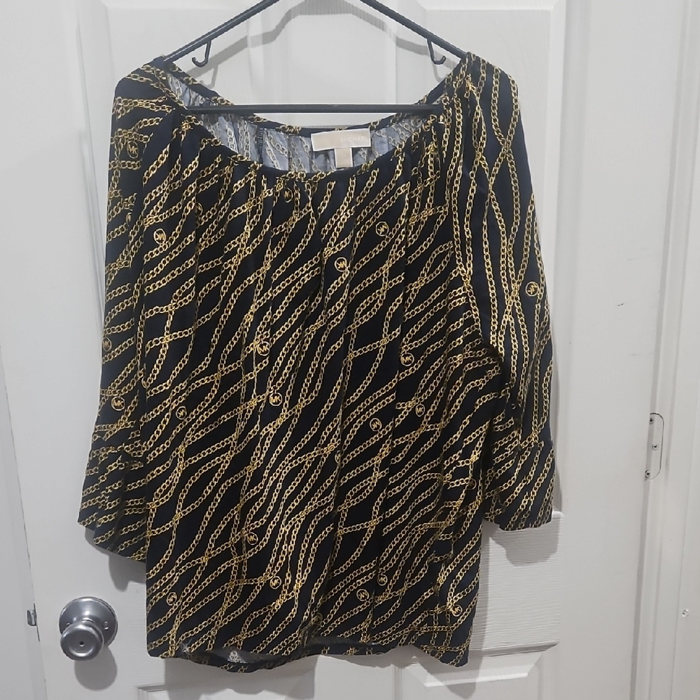 MICHAEL Michael Kors Black and Gold‎ Chain Print Blouse Size 3X